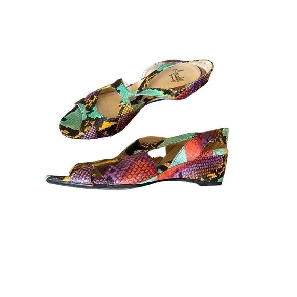 Amalfi by Rangoni Women's Multicolor Snakeskin Leather Open Toe Sandal Size 10 - Picture 3 of 8